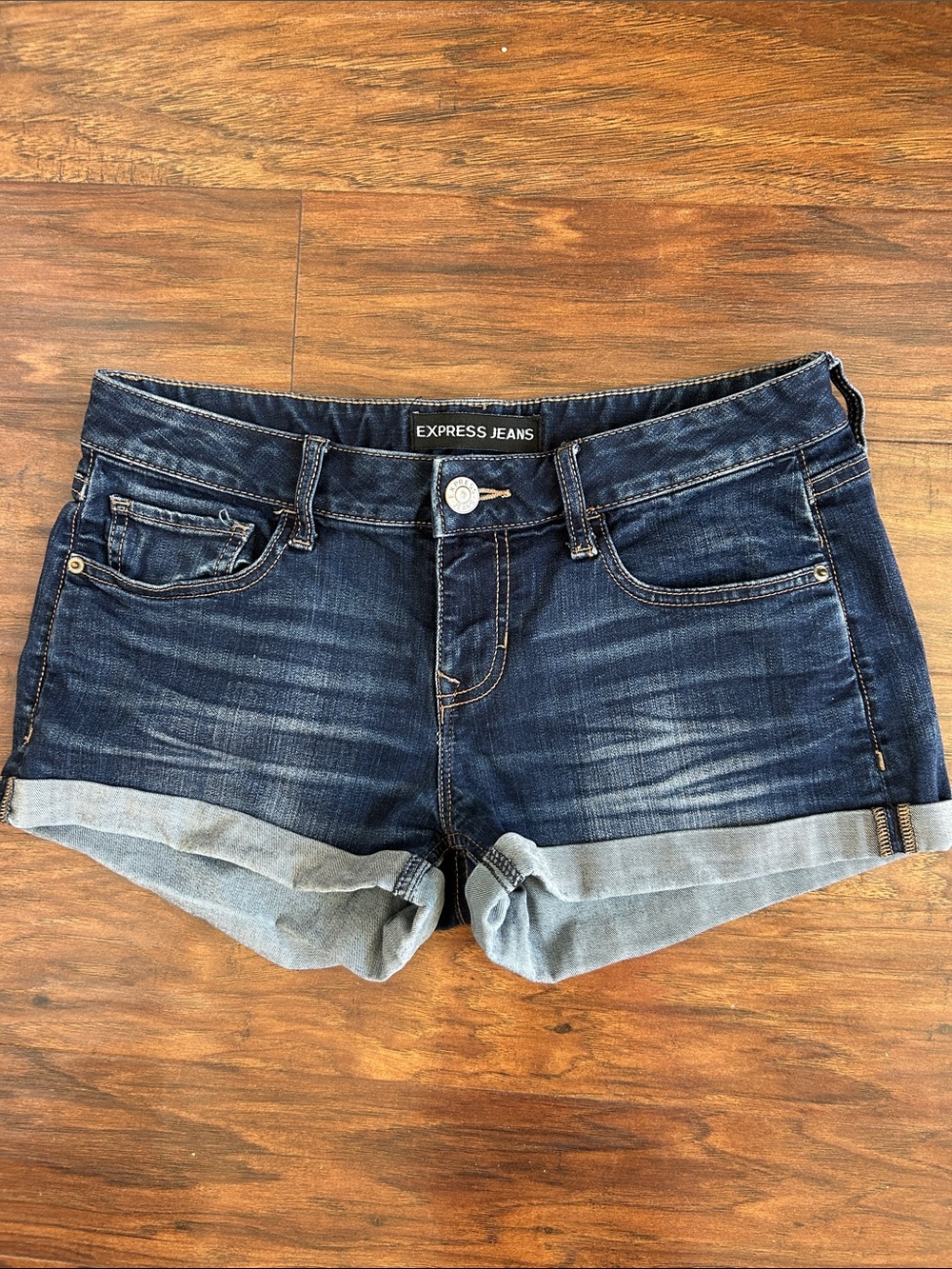 Express Dark Indigo Rolled Cuff Jean Shorts